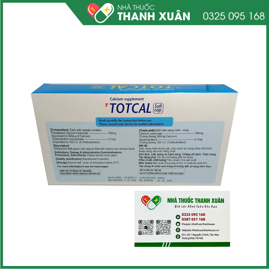 Thuốc Totcal Soft capsule bổ sung canxi và vitamin D hỗ trợ phát triển xương và răng